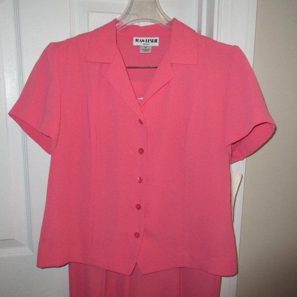PANT SUIT - Joan Leslie - Short Sleeve - Salmon Pink - Sz 8P - Petite - NWT - Picture 2 of 7